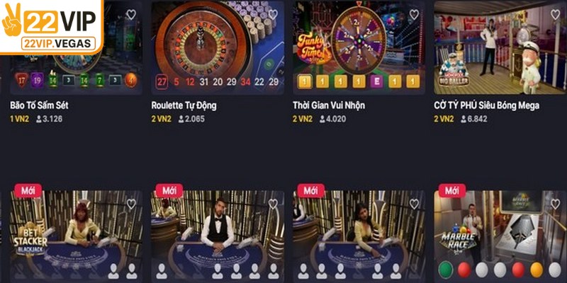 Danh mục trò chơi hấp dẫn nhất tại Casino 22VIP